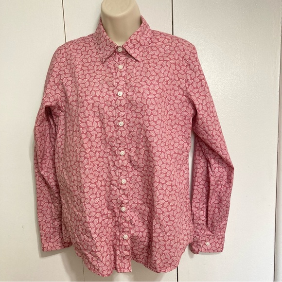ORVIS Pink Button Up Front Collared Shirt Top Leaves Leaf Design Womens Size 10 - Picture 5 of 16
